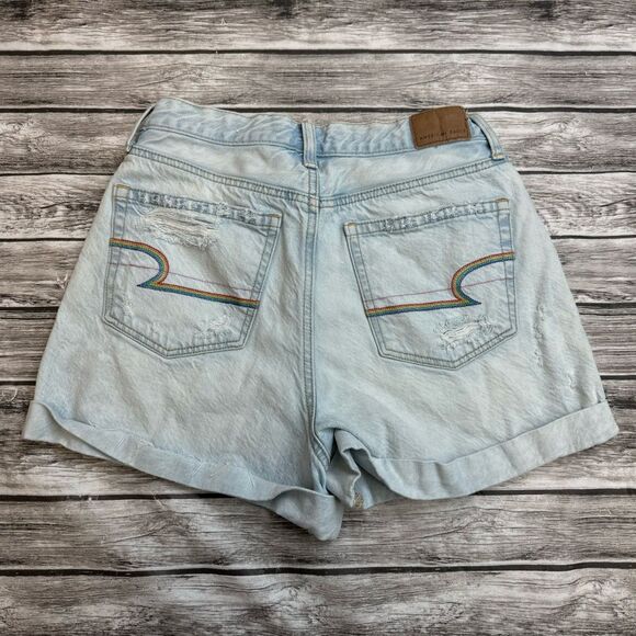 American Eagle Outfitters Pants - American Eagle Outfitters Mom Short Rainbow Stitching 2 Light Blue Distressed